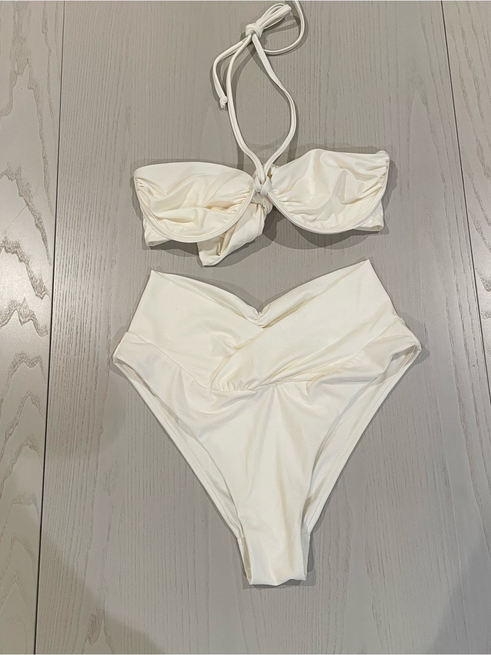 Caroline Constas Bandeau Halter Bikini Set (Ivory) - Size Medium